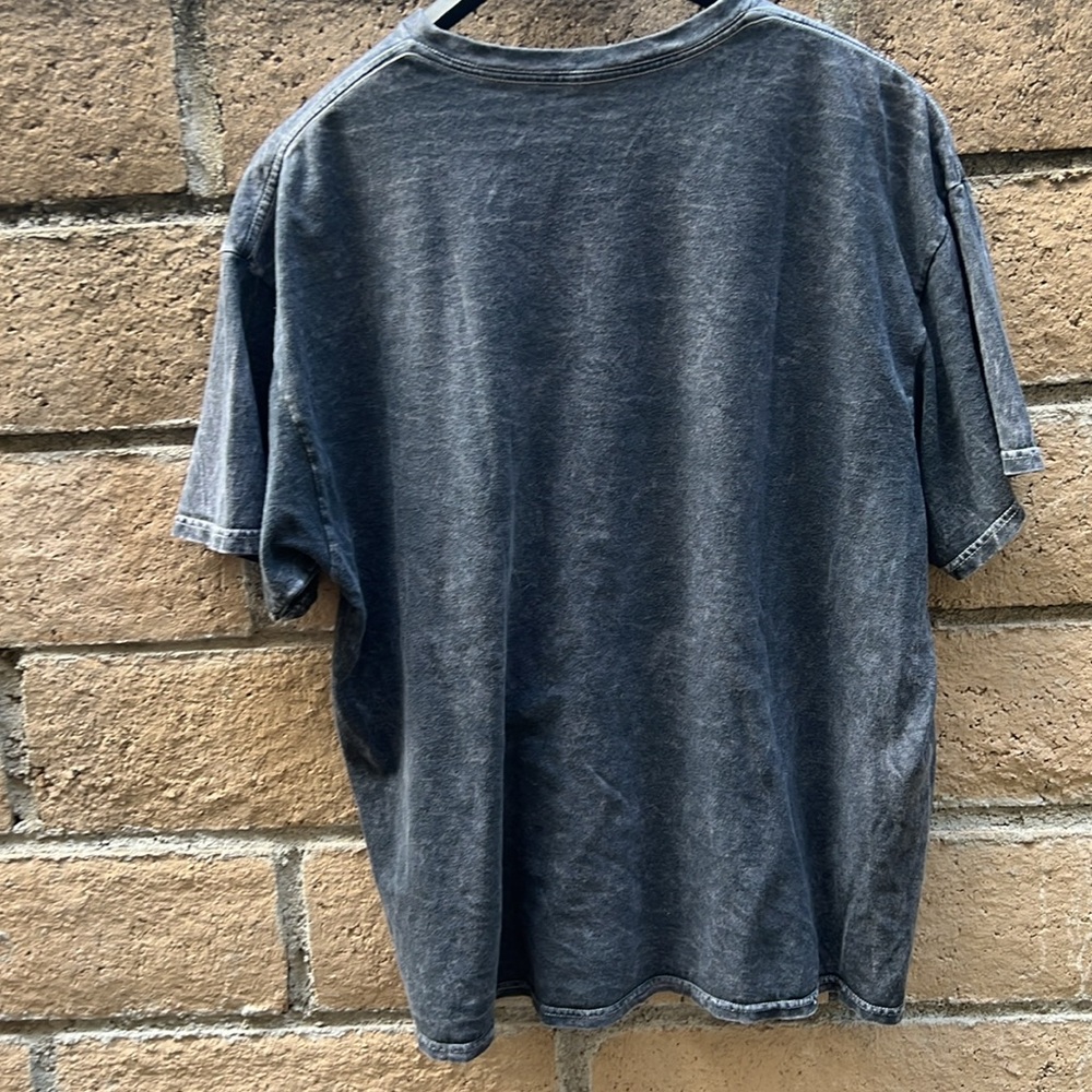 Junk Food Janis Joplin Black Acid Wash Denim short sleeve shirt women’s size LG - Picture 2 of 6